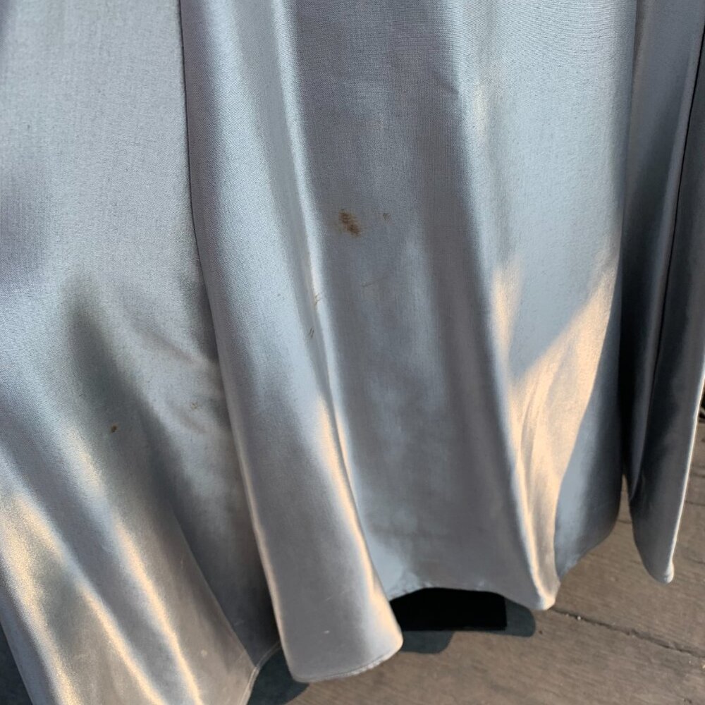 Vintage Silver Satin Maxi Dress with Beaded Bodice Grad Prom dress - Picture 7 of 16